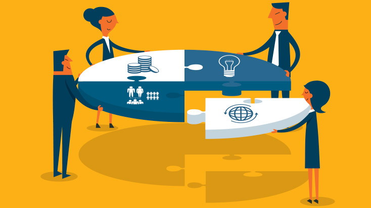 Employees putting the pieces of the business together