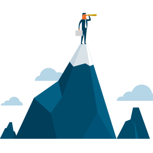 Man looking for opportunities for new commitments on a mountain