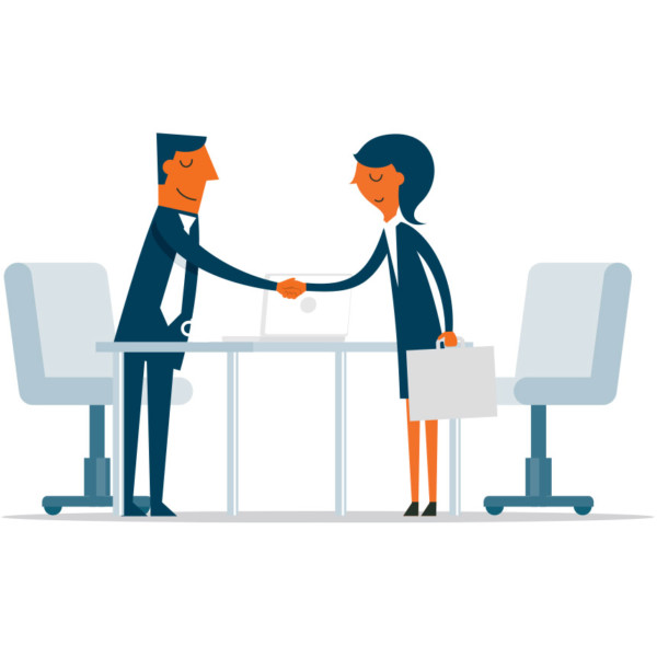 Animated image of 2 people shaking hands at a table