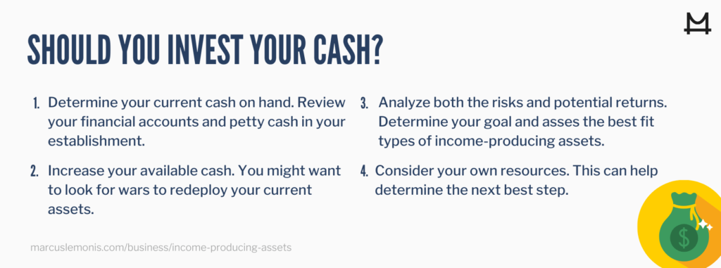List of steps for turning cash into income-producing assets.