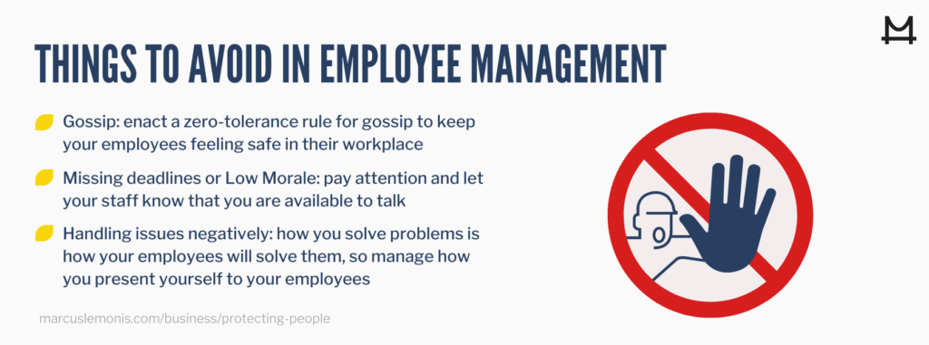 List of things to avoid in employee management.