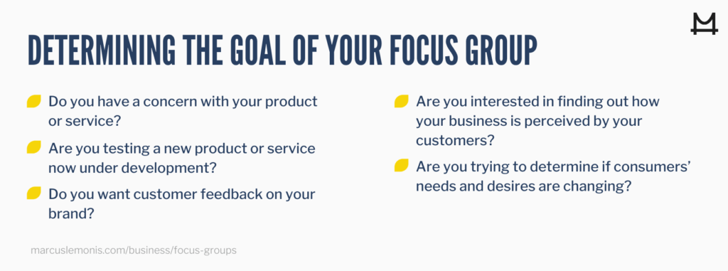 Different questions to ask to in order to determine the goal of your focus group