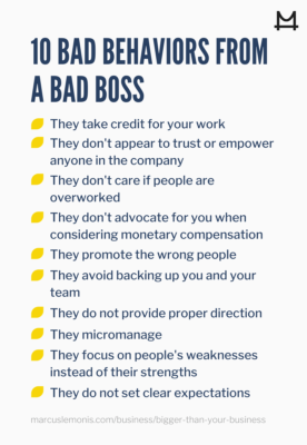 List of ten bad behaviors that are indicators of a bad boss