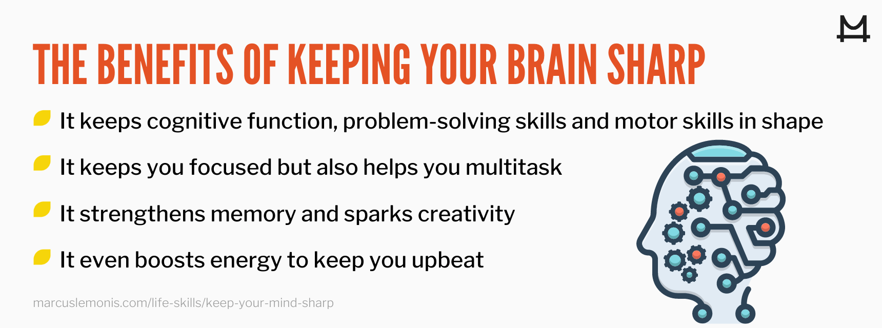 List of benefits of keeping your mind sharp.