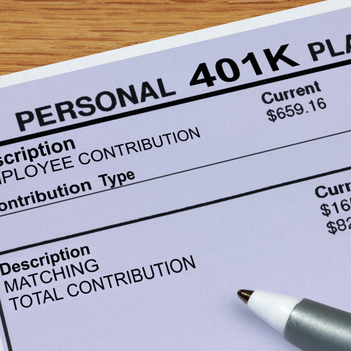 Close-up of a 401K plan