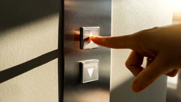 Image of someone pushing elevator buttons.