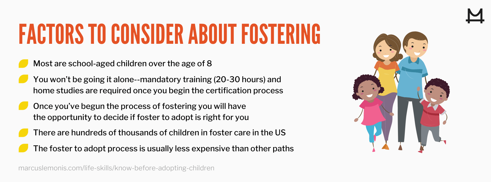 List of factors to consider about fostering.