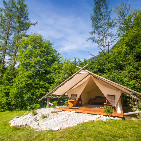 glamping tent in the forest