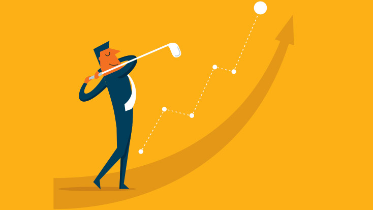 Image of someone hitting a golf ball with a golf stick.