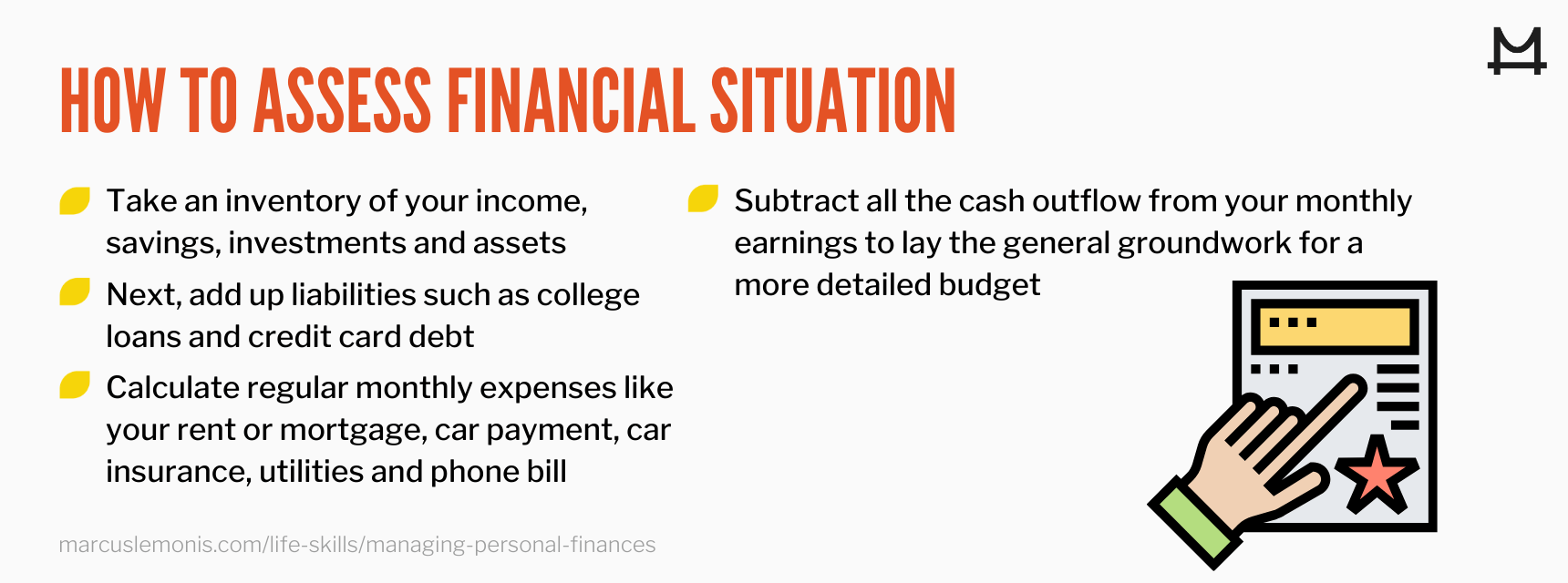 List of ways to assess your financial situations