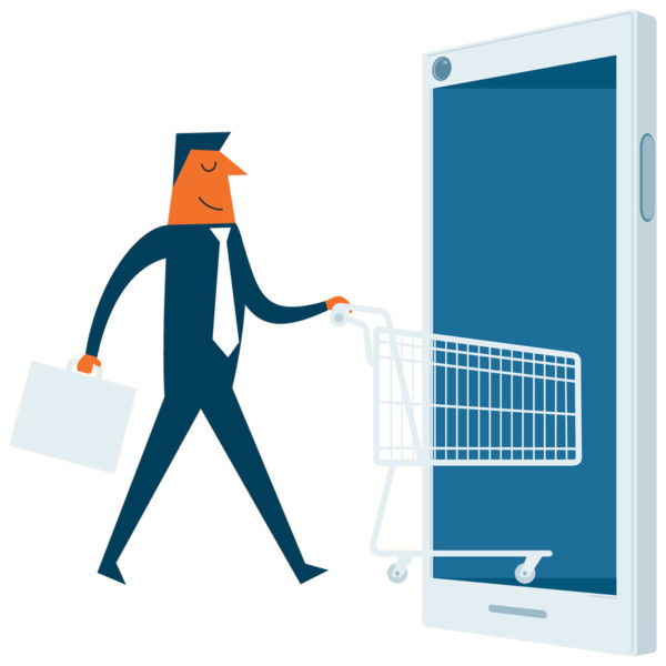 Man using his shopping cart to buy online through his phone