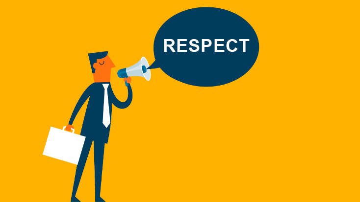 Man using megaphone to spread respect with his voice