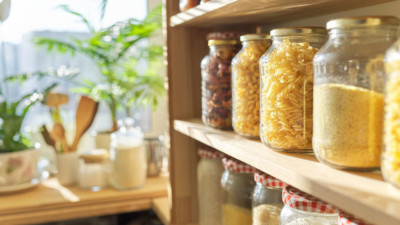 Image of a pantry with various jars.