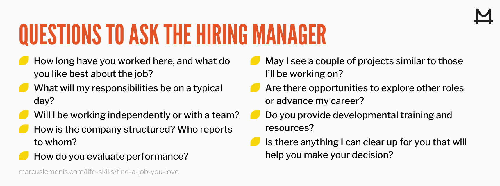 List of questions to ask a potential hiring manager