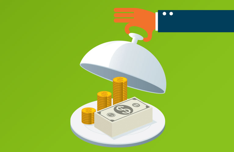 Serving money on a platter for a guest