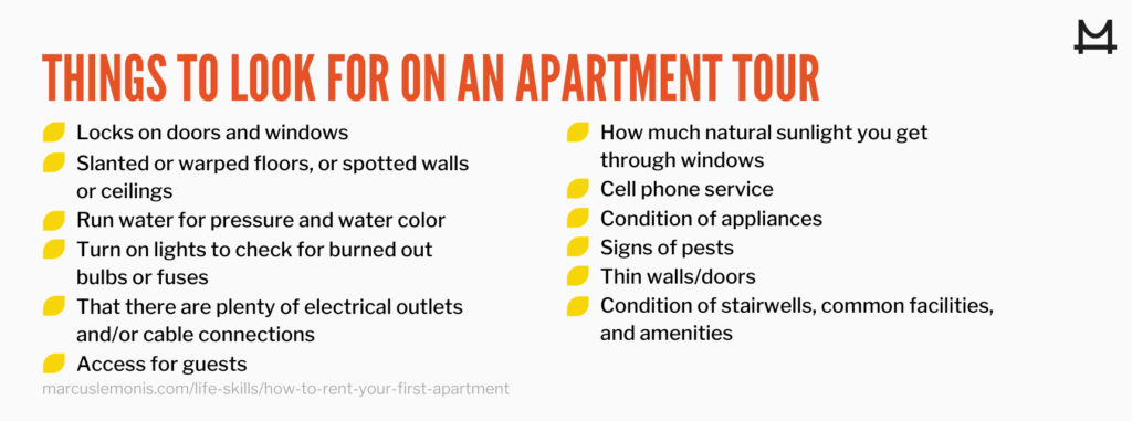 List of things you should look for and think about when you are on an apartment tour
