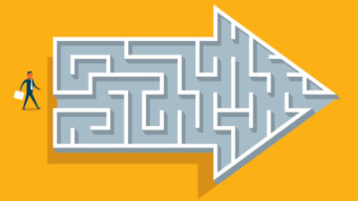 Image of a maze in the shape of an arrow.
