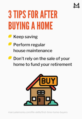 List of three tips for after buying a home