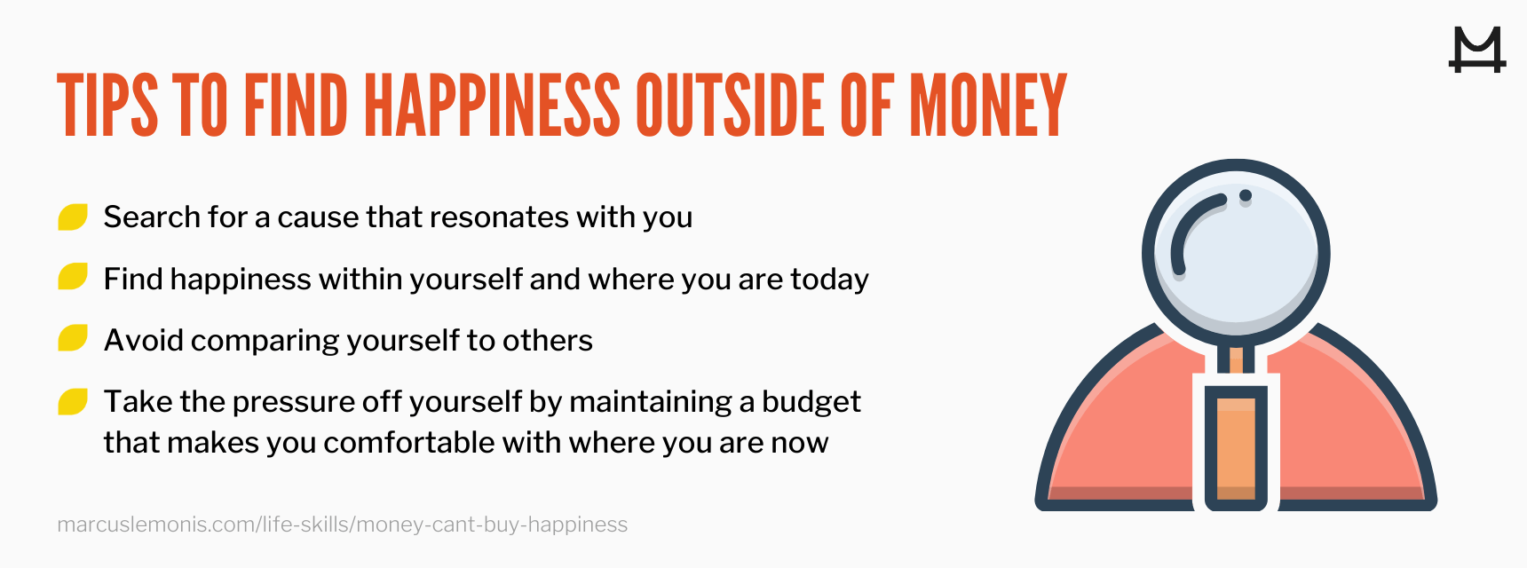 List of tips to find happiness outside of money.