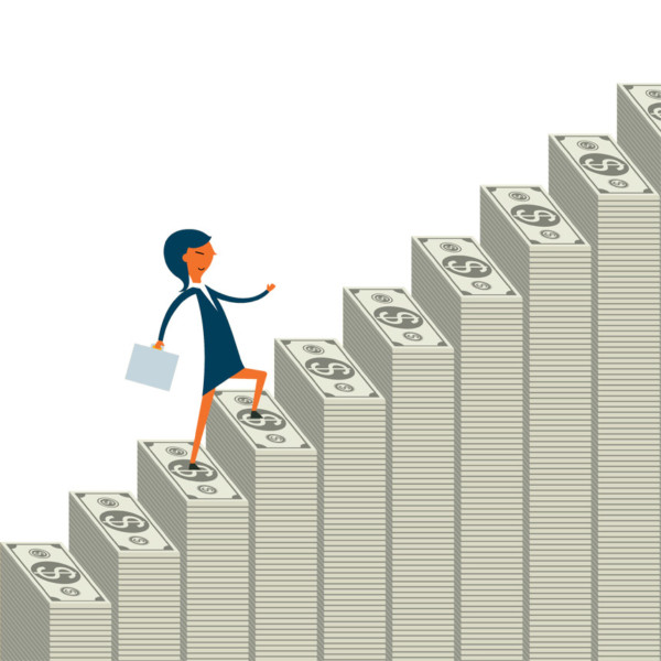 Women stepping on money because she improved her business process