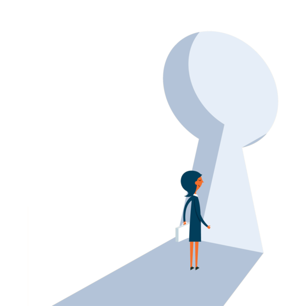 women walking through a keyhole