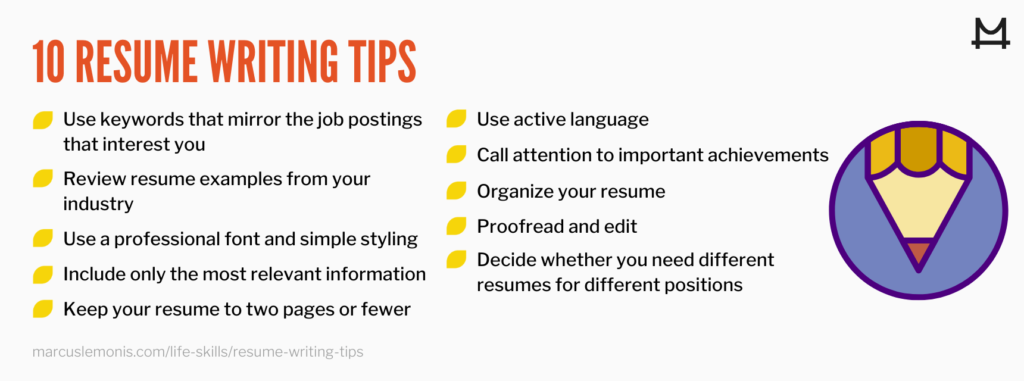 List of 10 resume writing tips
