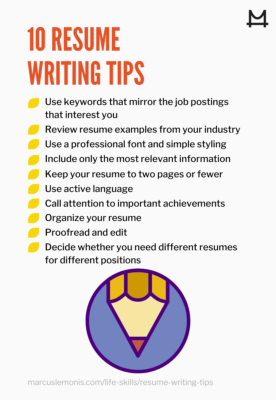 List of 10 resume writing tips
