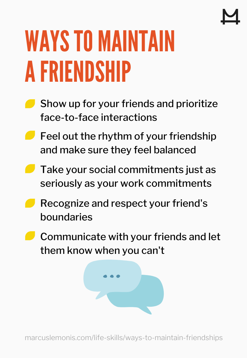 List of 5 ways you can maintain a friendship