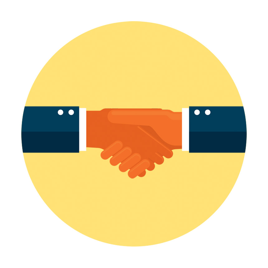 handshake on a yellow backdrop