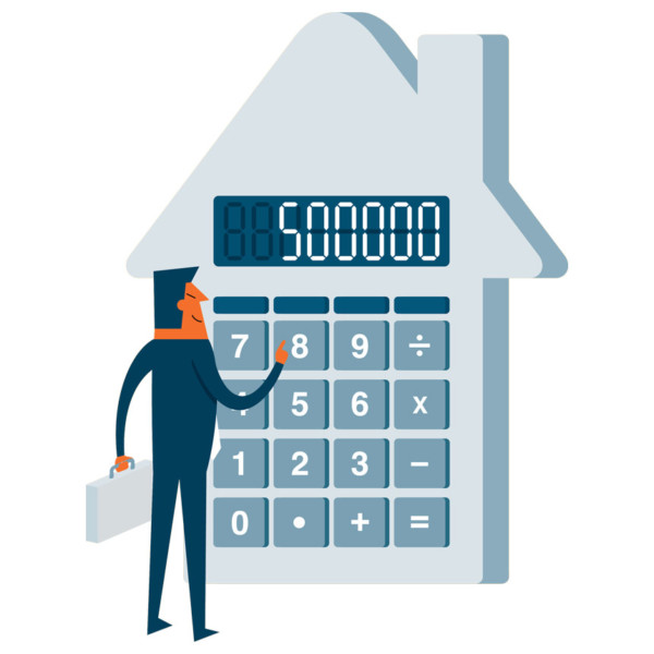 Image of someone using a calculator shaped like a house.