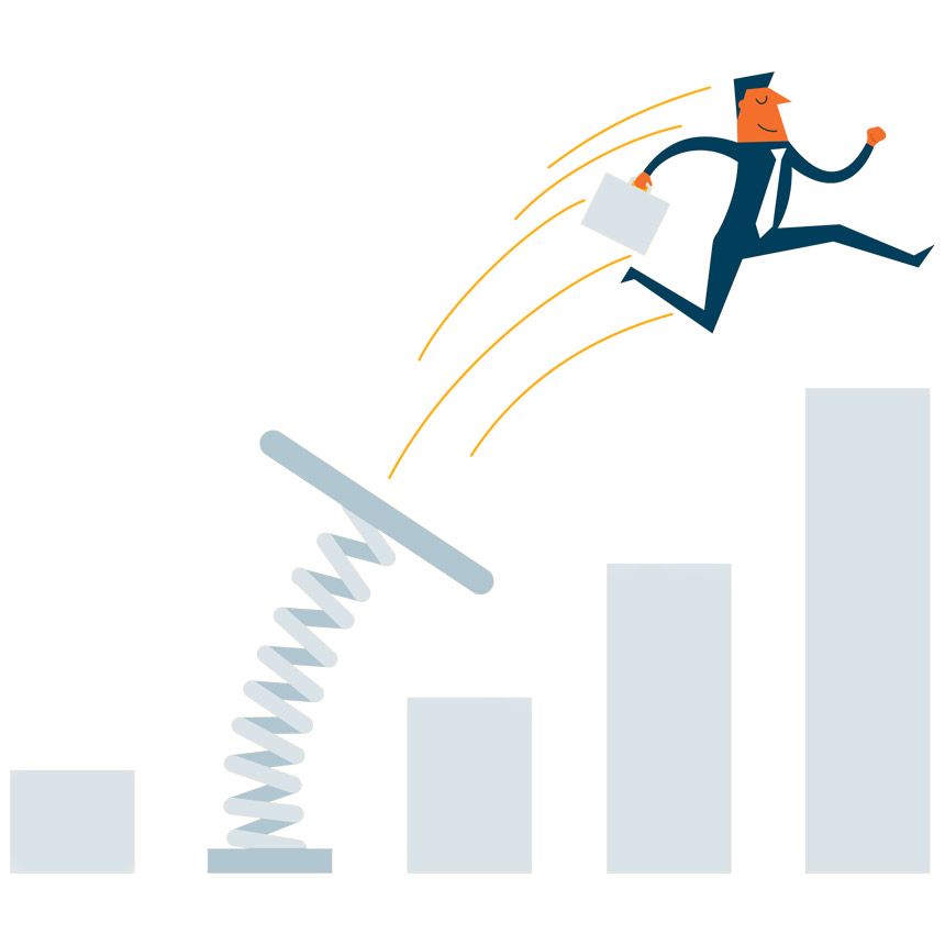 Man catapulting ahead of higher obstacles