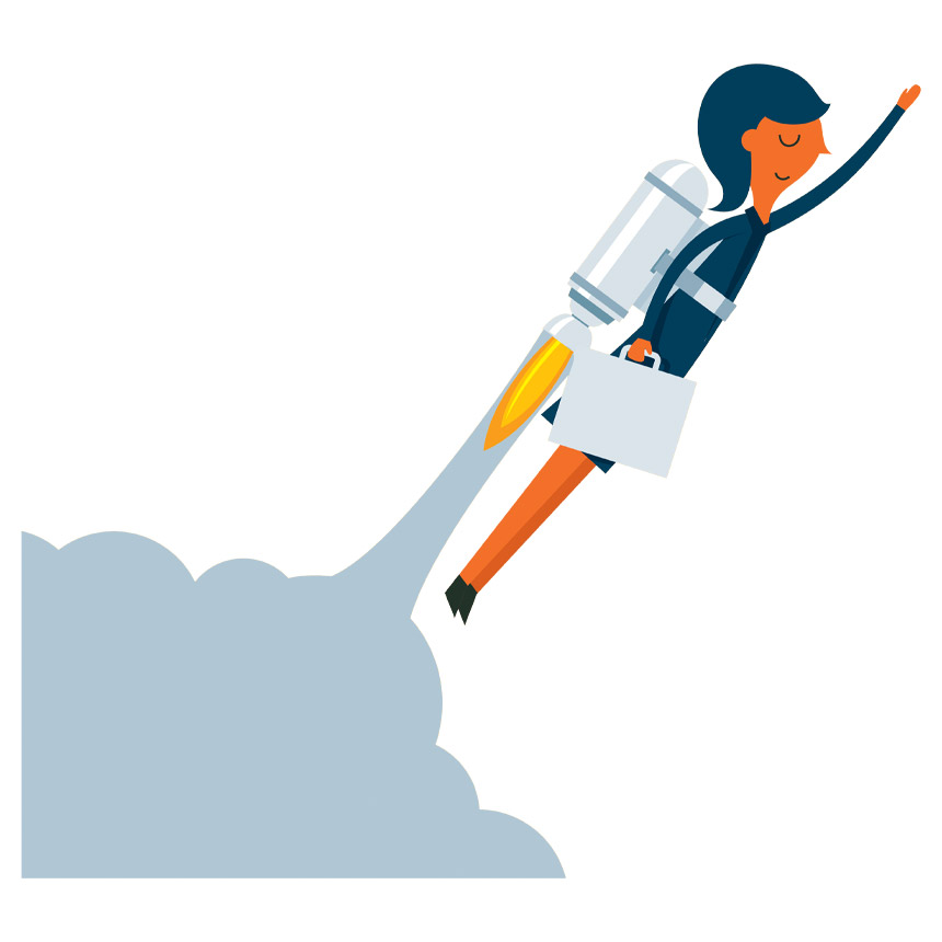 women with a jetpack having a positive customer experience