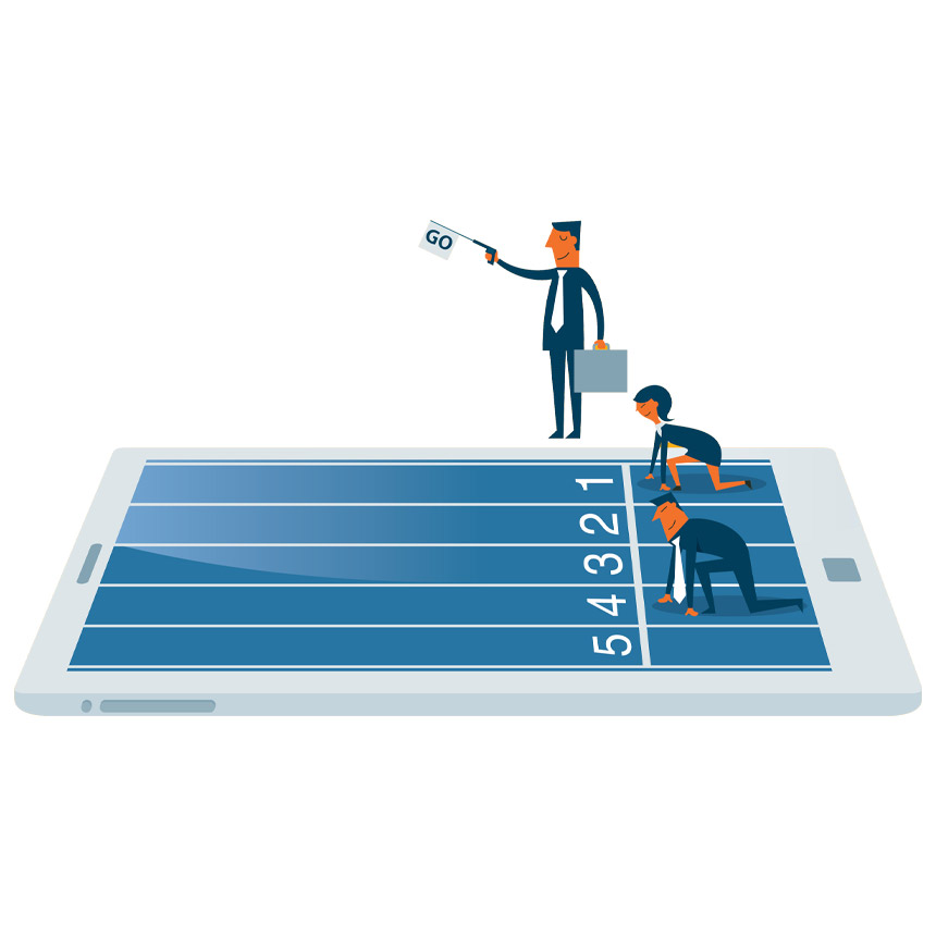Image of competitors on a track representing google shopping ad competitors
