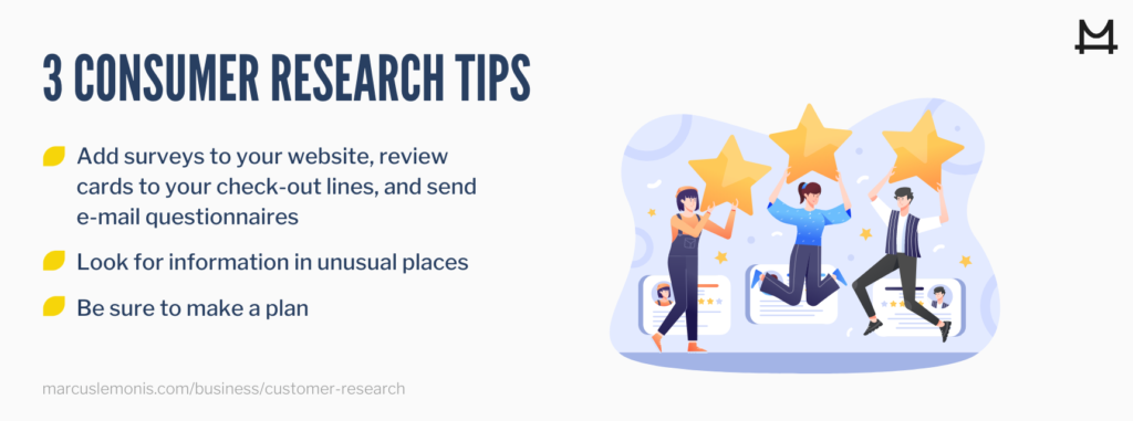 List of three consumer research tips