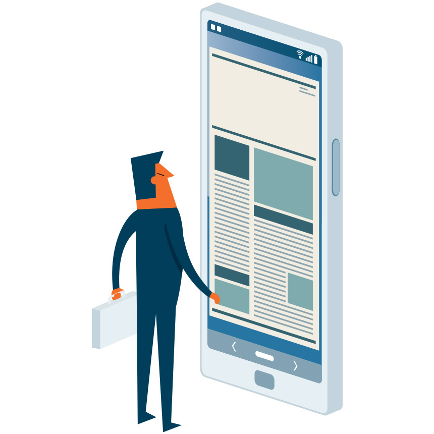 Image of someone looking at a giant smartphone.