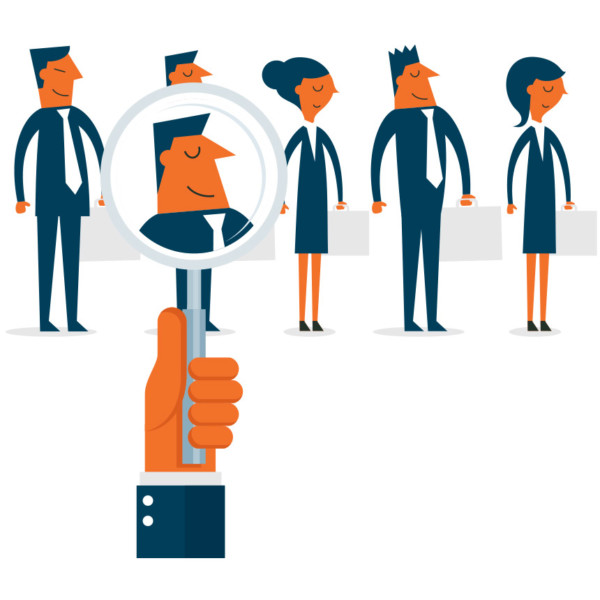 Image of a magnifying glass searching a group of people.