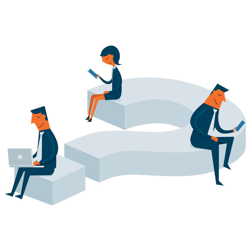 graphic of people researching job interview questions