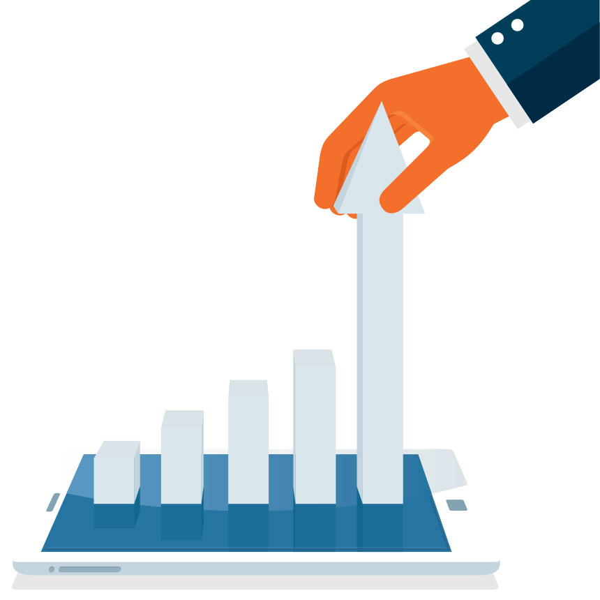 Image of a bar chart coming out from a phone.