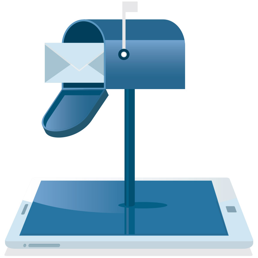 Image of a mailbox sticking out of a phone.
