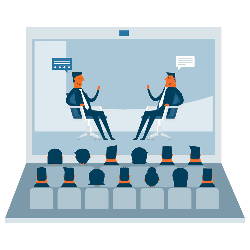graphic of people watching a live job interview performance