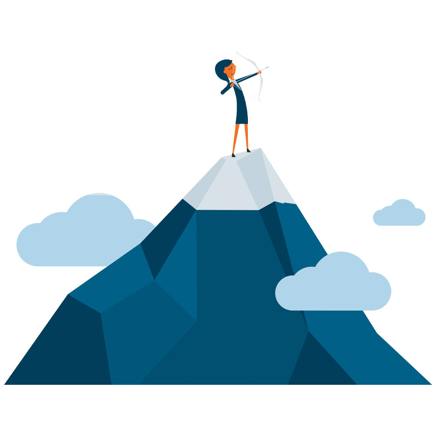 graphic of woman launching bow arrow high