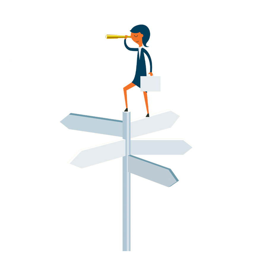 graphic of woman planning next steps for job interview
