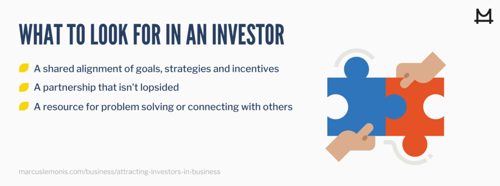 Image that describes what to look for in an investor